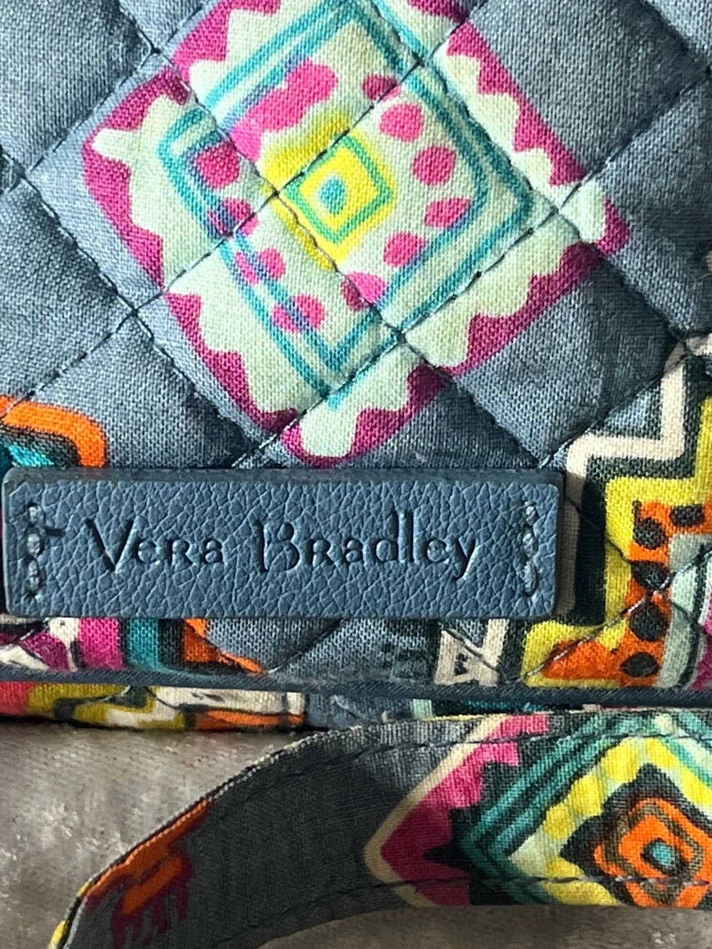 Vera Bradley Teal Quilted Crossbody with Multicolor Geometric Print